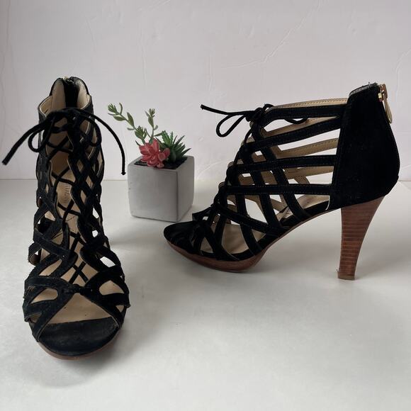 ADRIENNE VITTADINI Anjolie-1 Suede Strappy Web Heel Womens 8.5 Witchy Black - Picture 15 of 15